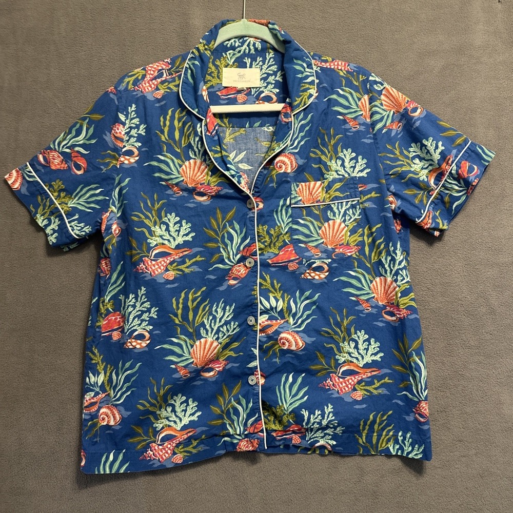 Printfresh Coral & Conch Organic‎ Cotton Pajama Top Only Size M Seashell Beach